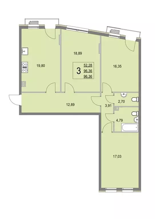 3-комнатная квартира: деревня Крюково, 6 (96.5 м) - Фото 0