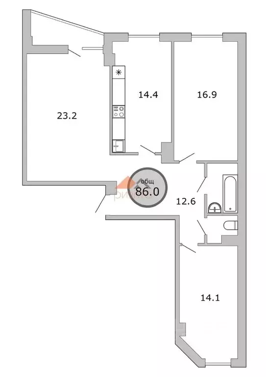 3-к кв. Новосибирская область, Новосибирск ул. Галущака, 15 (86.0 м) - Фото 1