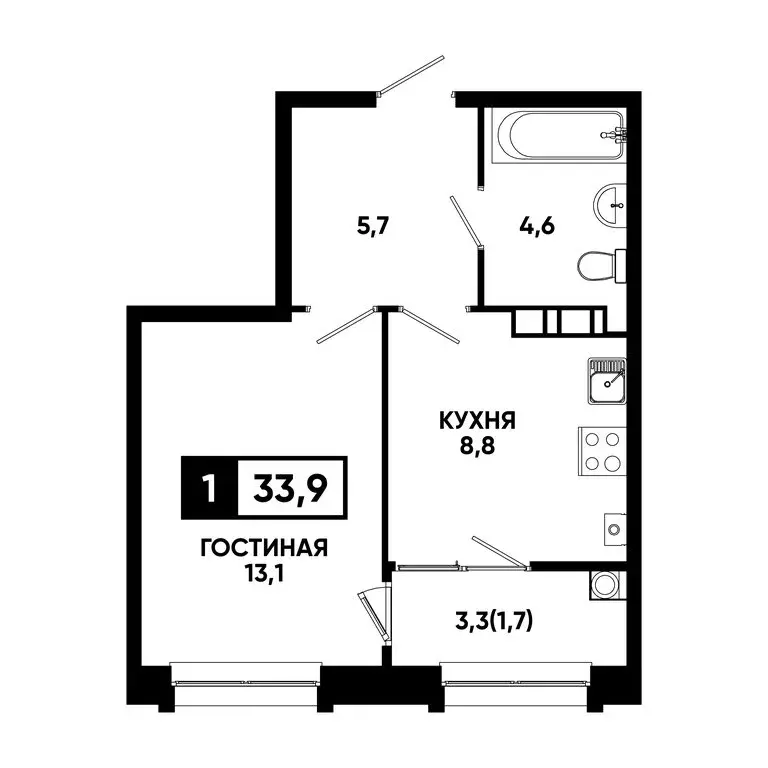 1-комнатная квартира: Кисловодск, улица Катыхина, 185 (33.9 м) - Фото 0