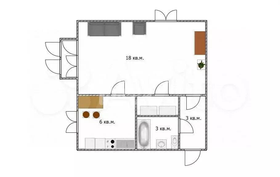 1-к. квартира, 31 м, 4/4 эт. - Фото 1