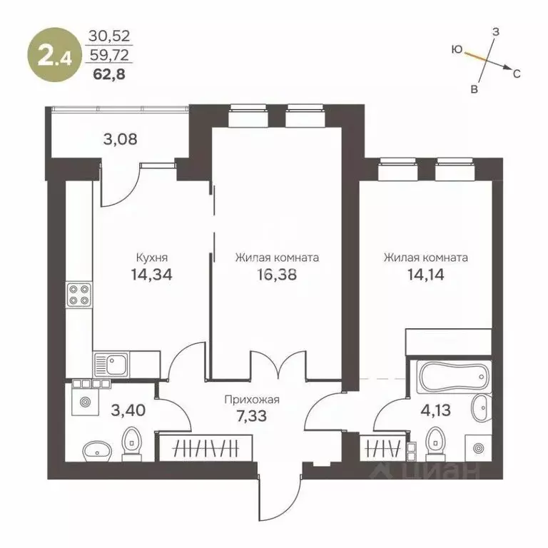 2-комнатная квартира: Свердловская область, муниципальный округ ... - Фото 1