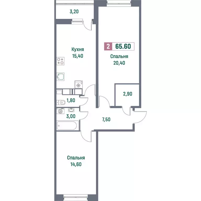 2-комнатная квартира: Мурино, Ручьёвский проспект, 1/24 (65.6 м) - Фото 1