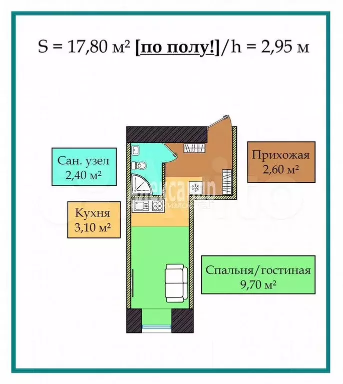 Квартира-студия, 19м, 2/5эт. - Фото 1