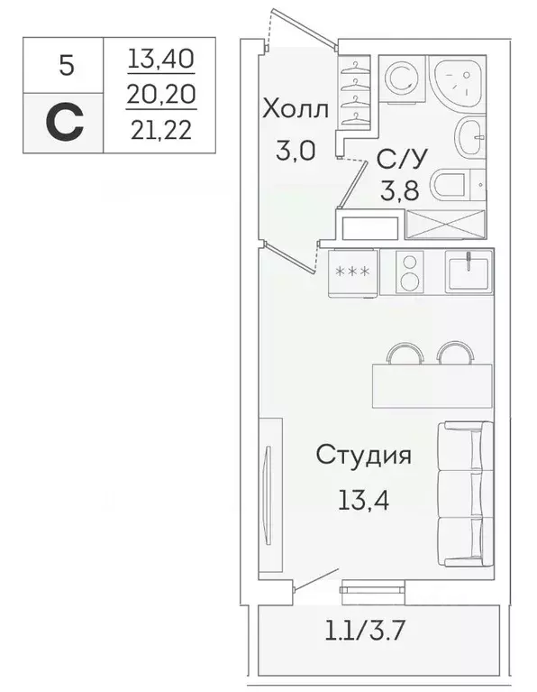 Студия Ленинградская область, Мурино Всеволожский район, ул. Графская, ... - Фото 1