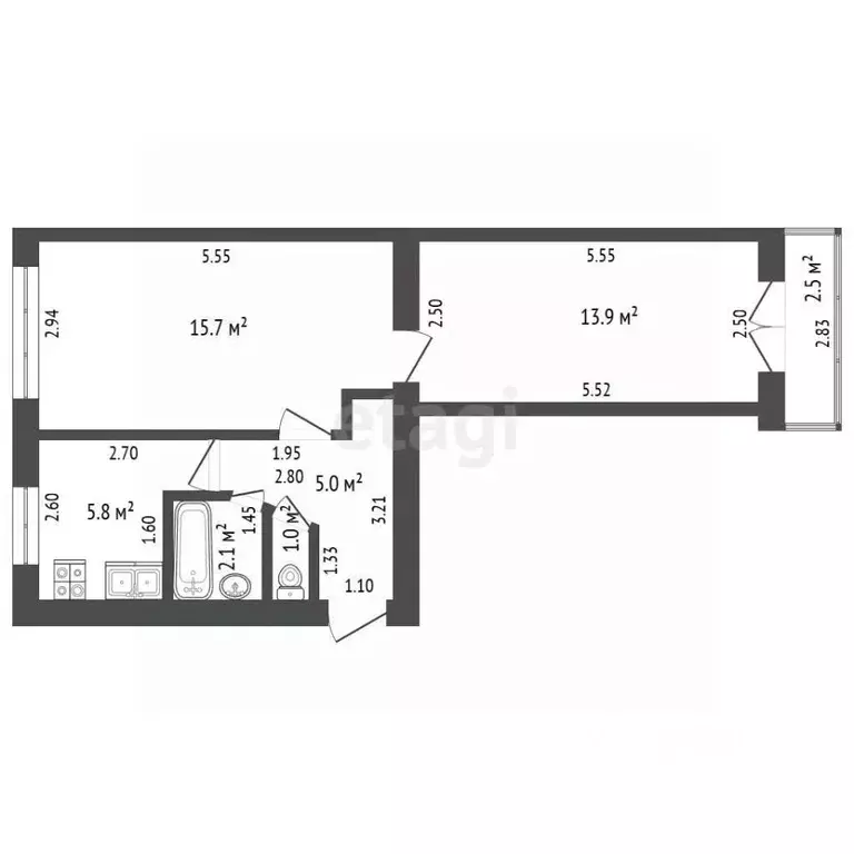 2-к кв. Башкортостан, Стерлитамак ул. Ибрагимова, 8 (43.5 м) - Фото 2