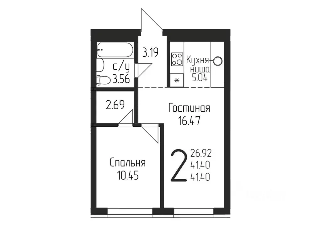 1-к кв. Башкортостан, Уфа ул. Бородинская, 19/1 (41.4 м) - Фото 0