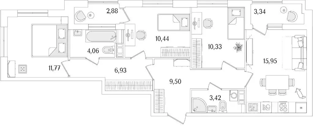 Квартира, 3 комнаты, 75.51 м - Фото 1