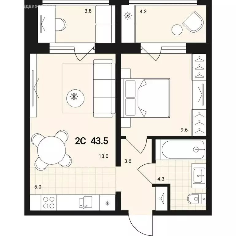 2-комнатная квартира: Обь, микрорайон Геодезия (43.5 м) - Фото 0