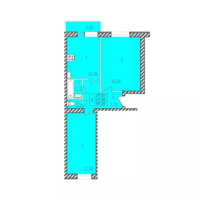 2-к кв. Адыгея, Майкоп городской округ, пос. Северный  (63.0 м) - Фото 1