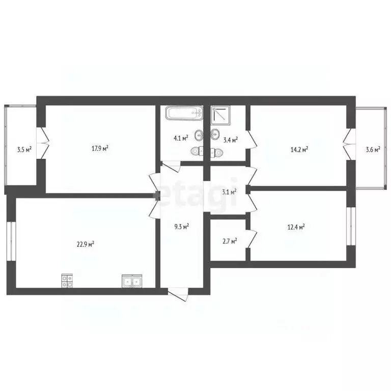 3-к кв. Вологодская область, Вологда Пролетарская ул., 66 (93.5 м) - Фото 2