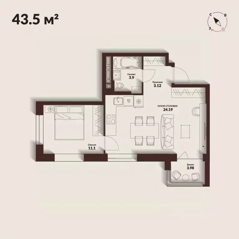 1-к кв. Приморский край, Владивосток Каскада жилой комплекс (43.5 м) - Фото 1