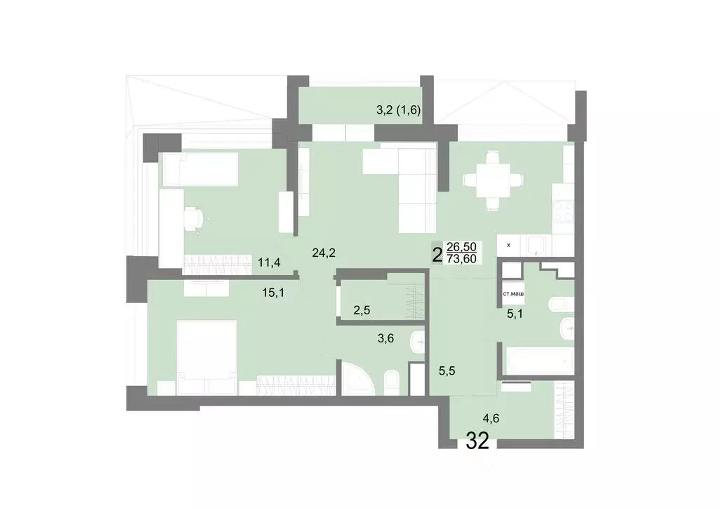 2-комнатная квартира: Екатеринбург, Посадская улица, 26 (73.6 м) - Фото 1