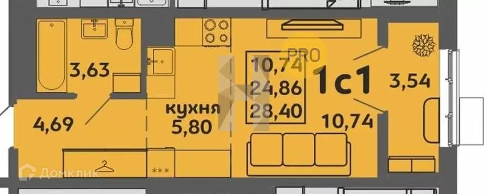 Продаётся квартира-студия, 28.4 м - Фото 1