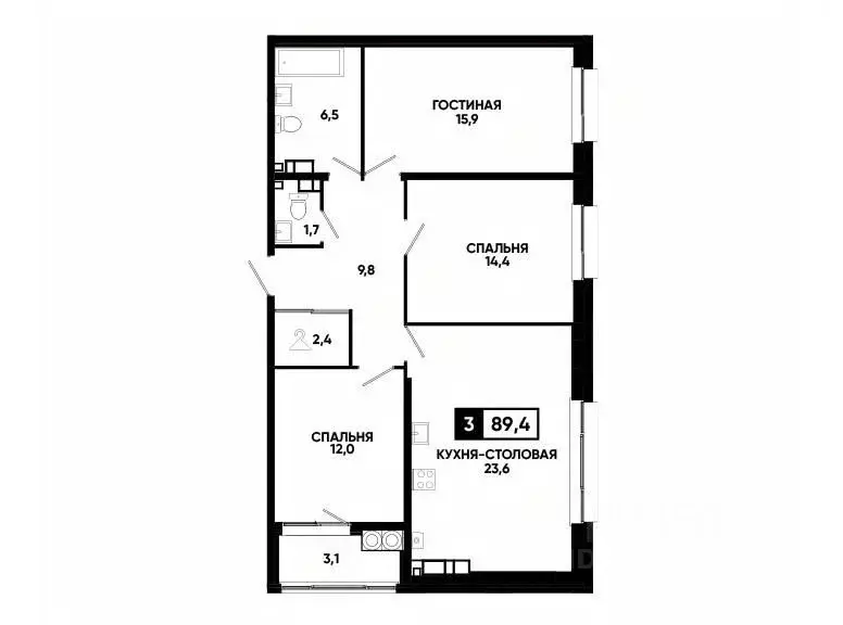 2-к кв. Ставропольский край, Ставрополь ул. Андрея Голуба, 14к3 (89.4 ... - Фото 1