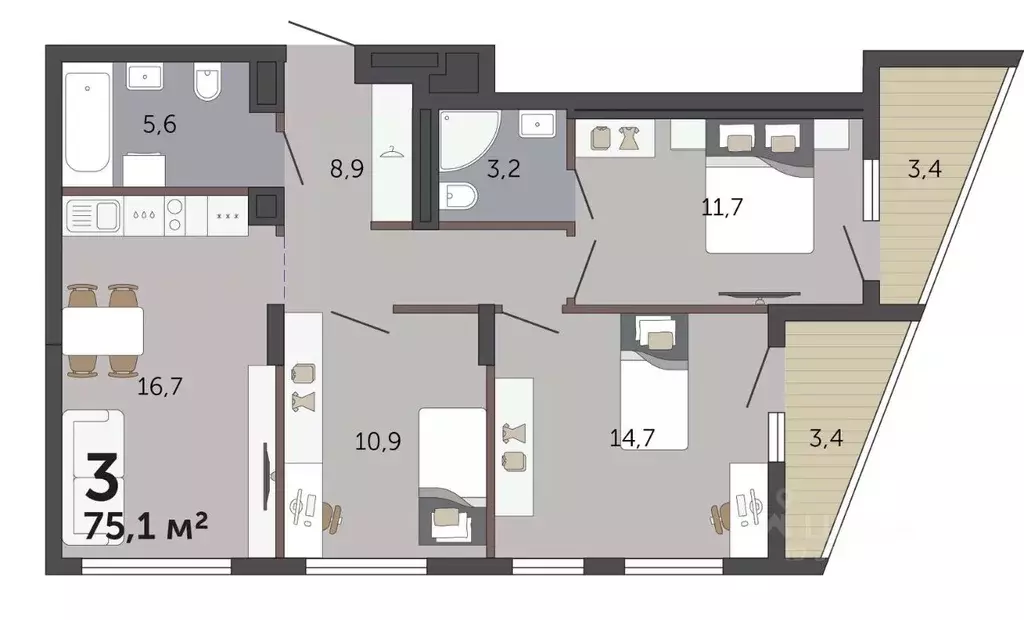 3-к кв. Свердловская область, Екатеринбург Малевич жилой комплекс ... - Фото 2