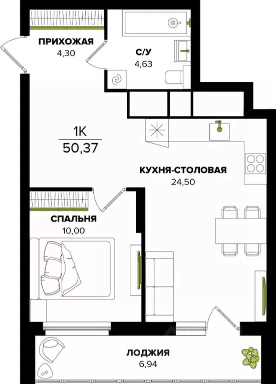 1-к кв. Тульская область, Тула  (50.37 м) - Фото 0
