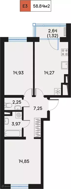 Продаётся 2-к квартира, 59.4 м - Фото 0