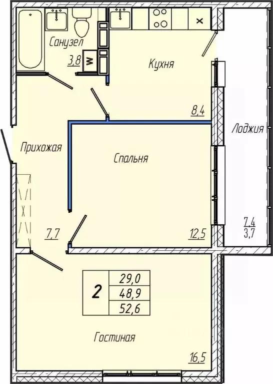 2-к кв. Кемеровская область, Кемерово просп. Притомский, 30Б (52.6 м) - Фото 1