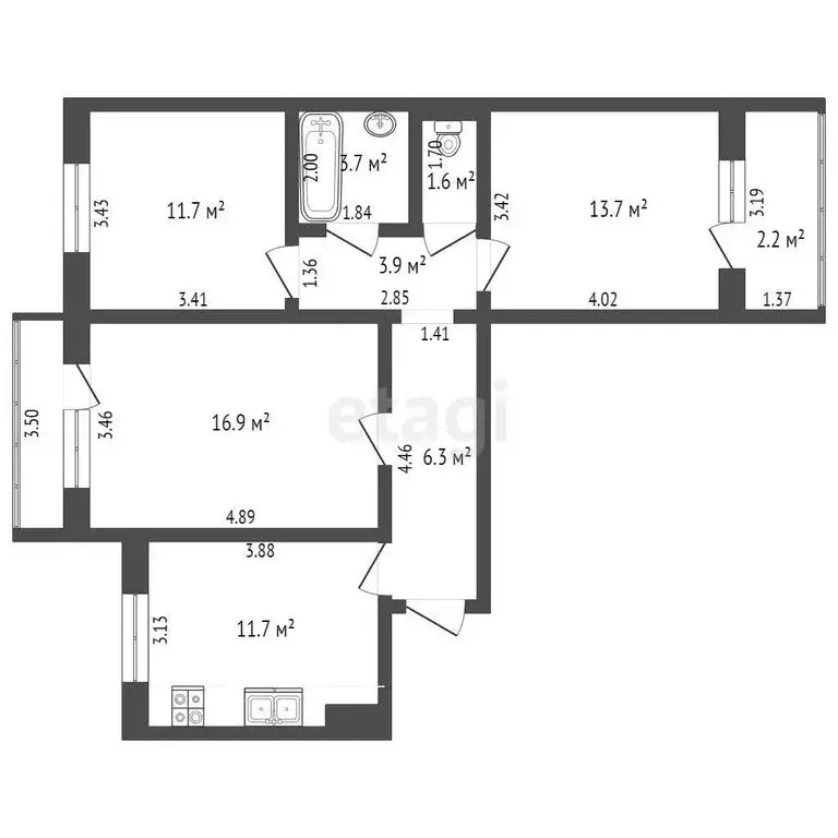 3-комнатная квартира: Калининград, улица Олега Кошевого, 26 (69.5 м) - Фото 1
