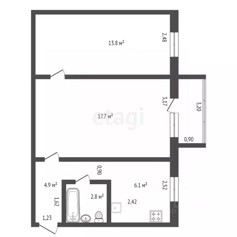 2-к кв. Амурская область, Благовещенск Театральная ул., 35 (45.3 м) - Фото 1