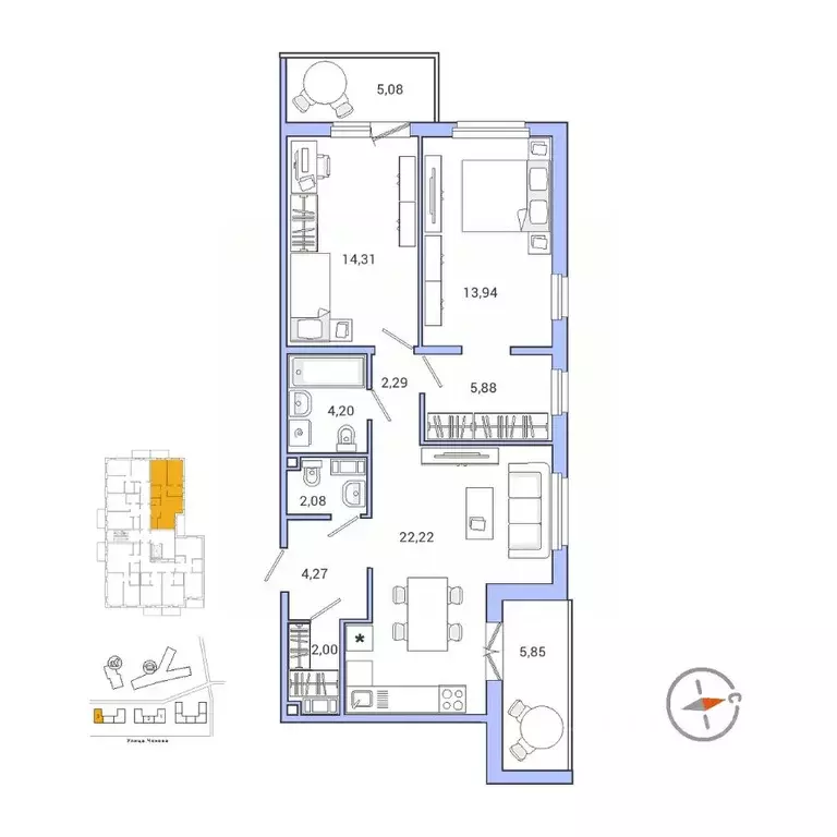 3-к кв. Ленинградская область, Гатчина ул. Чехова, 39 (75.1 м) - Фото 1