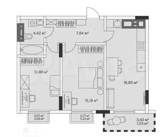2-к. квартира, 60 м, 7/7 эт. - Фото 1