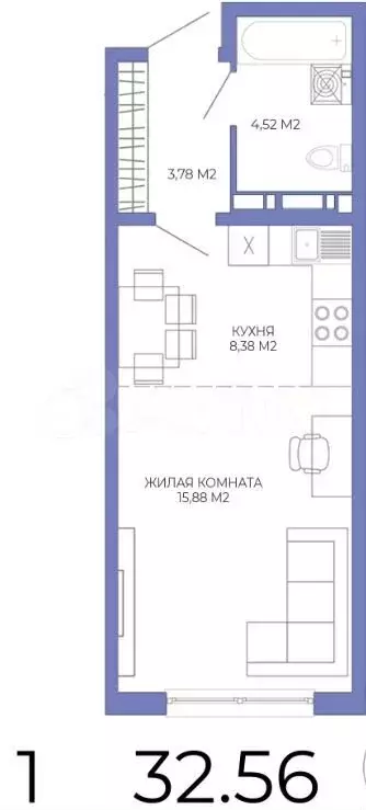 Квартира-студия, 33 м, 5/17 эт. - Фото 0