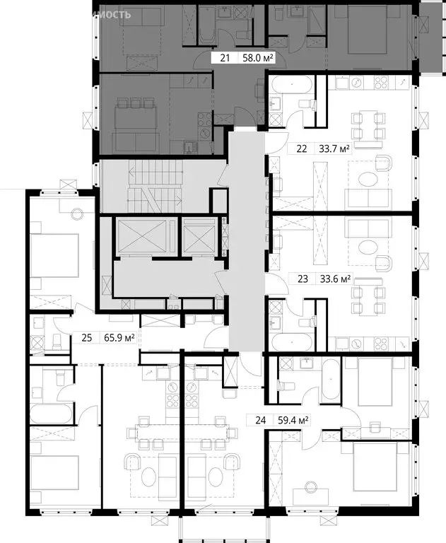 2-комнатная квартира: Сапроново, микрорайон Купелинка, 4 (58 м) - Фото 2