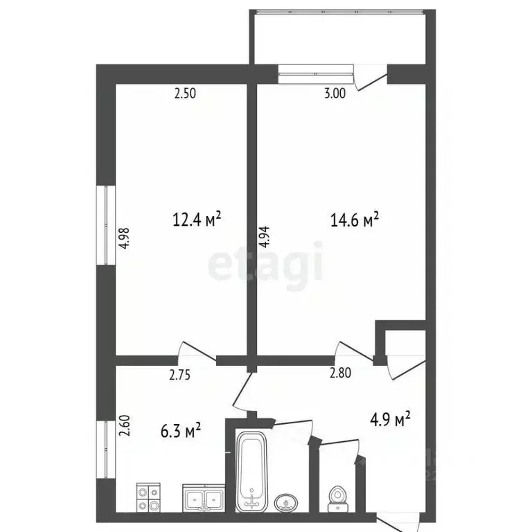 2-к кв. Вологодская область, Вологда ул. Мохова, 18 (41.4 м) - Фото 1