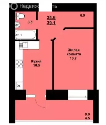 1-комнатная квартира: Чигири, улица Василенко, 5/3 (39.1 м) - Фото 1