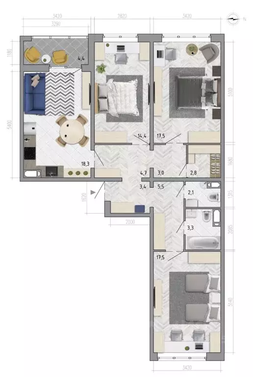 3-к кв. Воронежская область, Воронеж ул. Федора Тютчева, 107 (94.7 м) - Фото 1