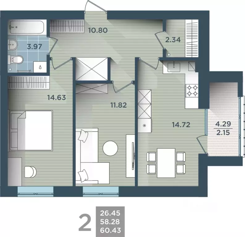 2-к кв. Калининградская область, Калининград ул. Сержанта Мишина, 81к3 ... - Фото 0