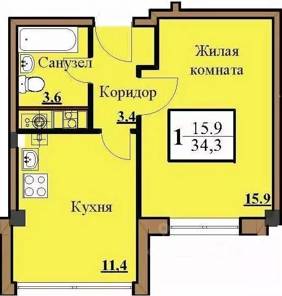 1-к кв. Ставропольский край, Ессентуки Звездная ул. (34.3 м) - Фото 0