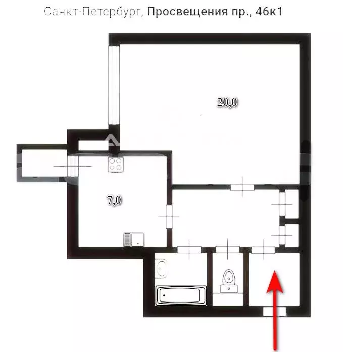 1-комнатная квартира: Санкт-Петербург, проспект Просвещения, 46к1 ... - Фото 2