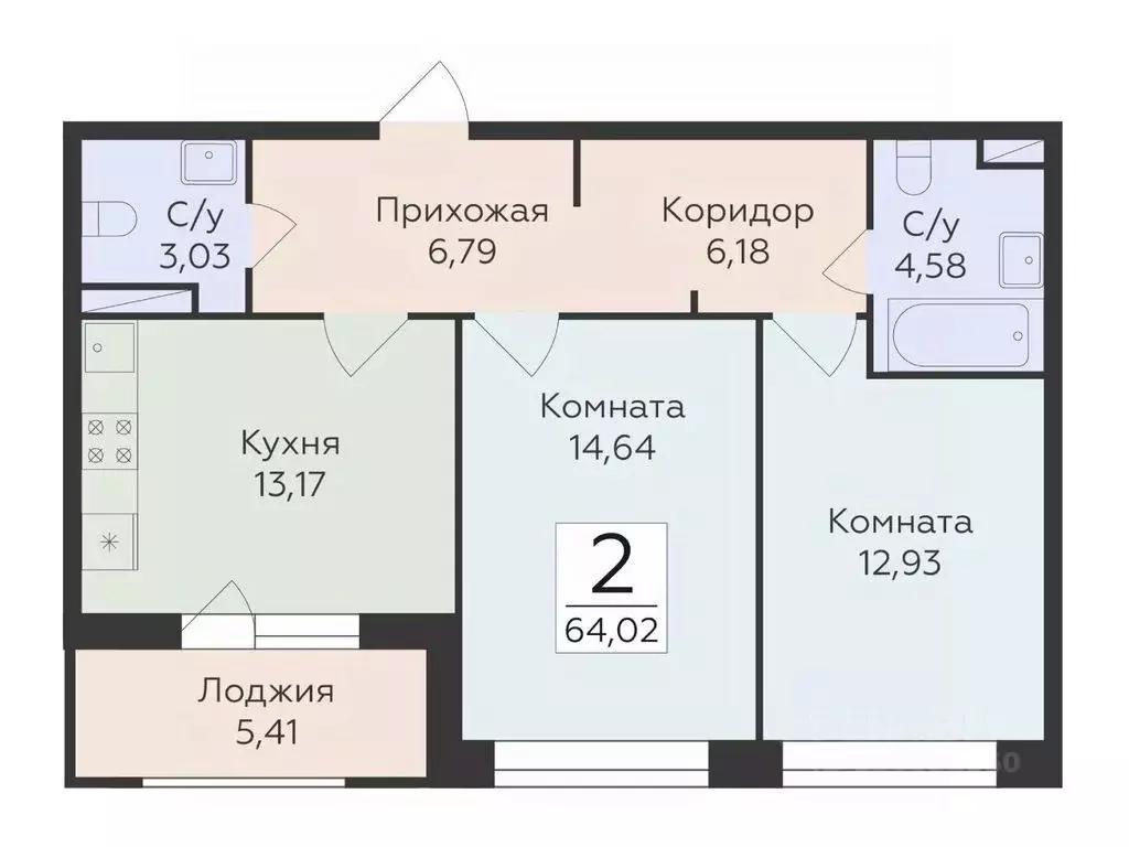2-к кв. Воронежская область, Воронеж ул. Матросова, 60 (64.02 м) - Фото 0