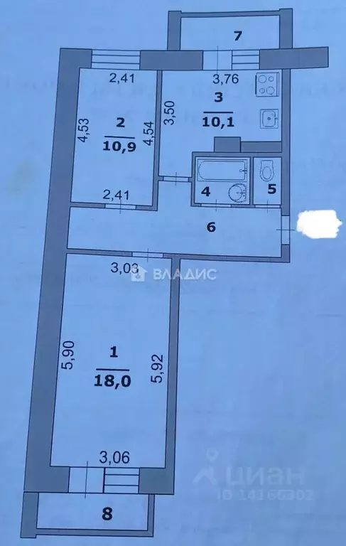 2-к кв. Белгородская область, Белгород Почтовая ул., 62в (52.7 м) - Фото 2