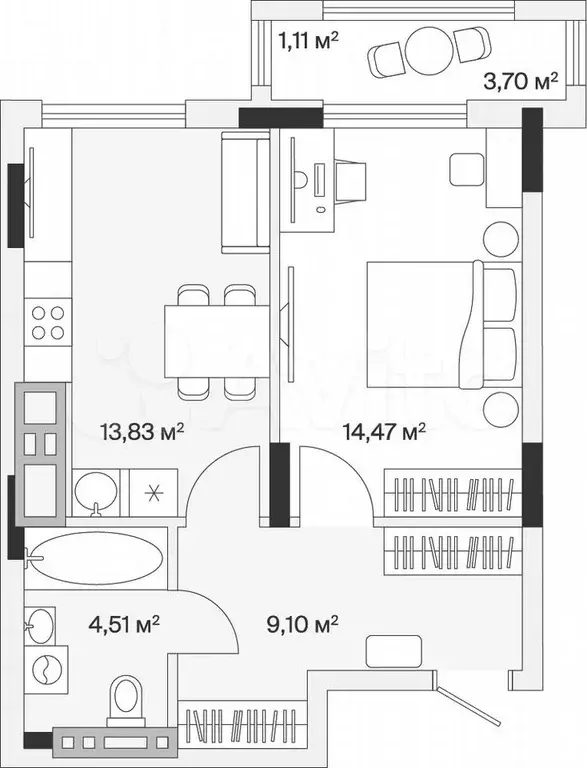 1-к. квартира, 43 м, 6/7 эт. - Фото 1