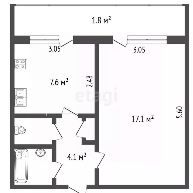 1-к кв. Псковская область, Печоры Юбилейная ул., 3 (32.8 м) - Фото 2