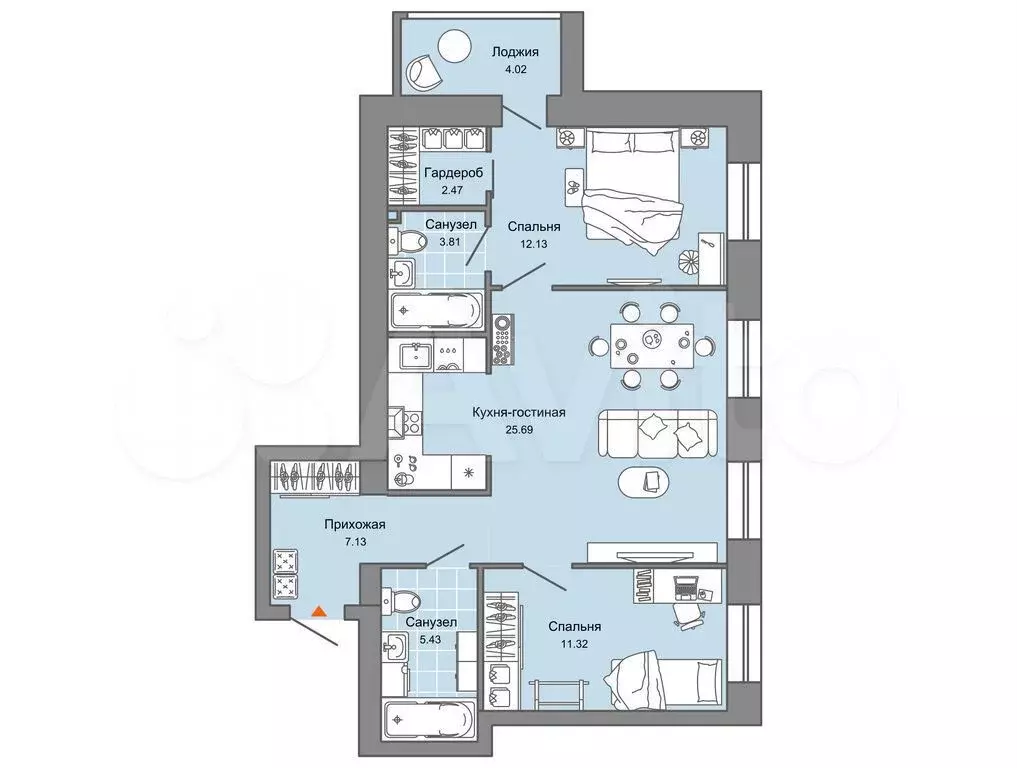 2-к. квартира, 70 м, 3/7 эт. - Фото 0