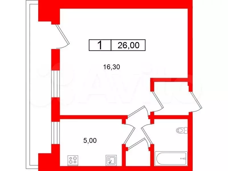1-к. квартира, 26 м, 7/9 эт. - Фото 0