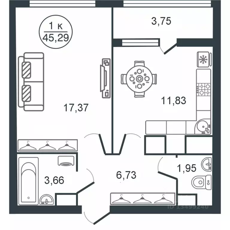 1-к кв. Тверская область, Тверь Южный мкр,  (45.29 м) - Фото 1