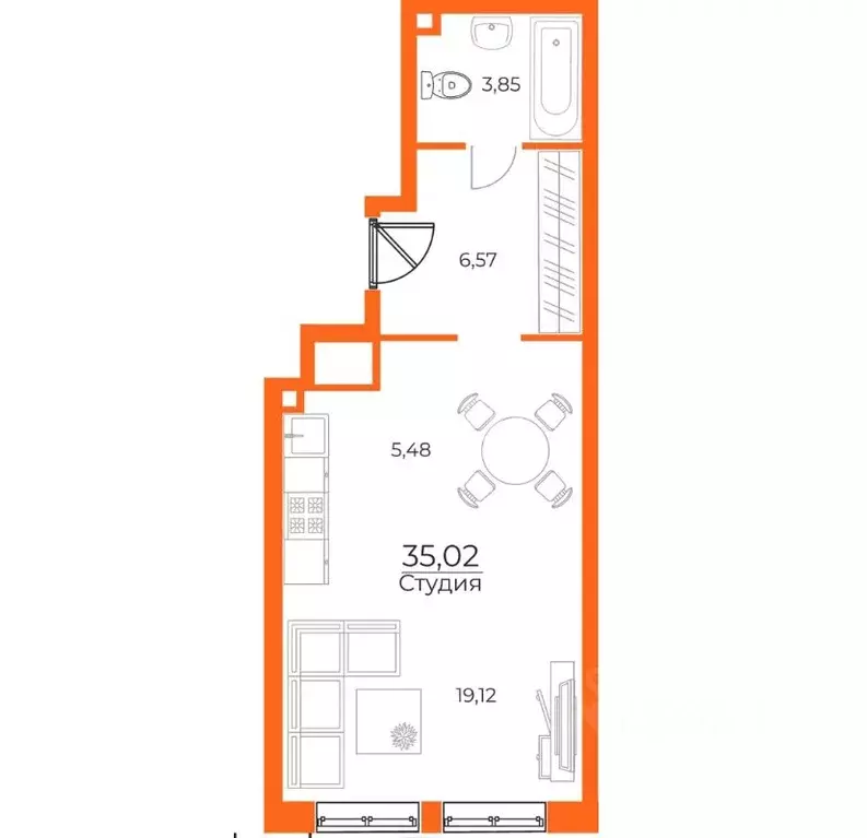 Студия Хабаровский край, Хабаровск ул. Виталия Бубенина, 1 (35.0 м) - Фото 1