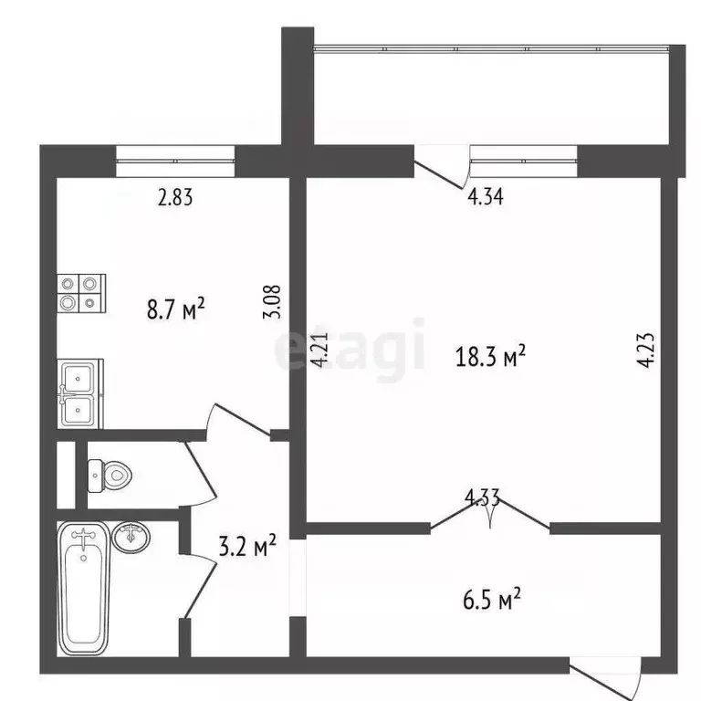 1-к кв. Челябинская область, Челябинск Новороссийская ул., 136а (40.2 ... - Фото 2