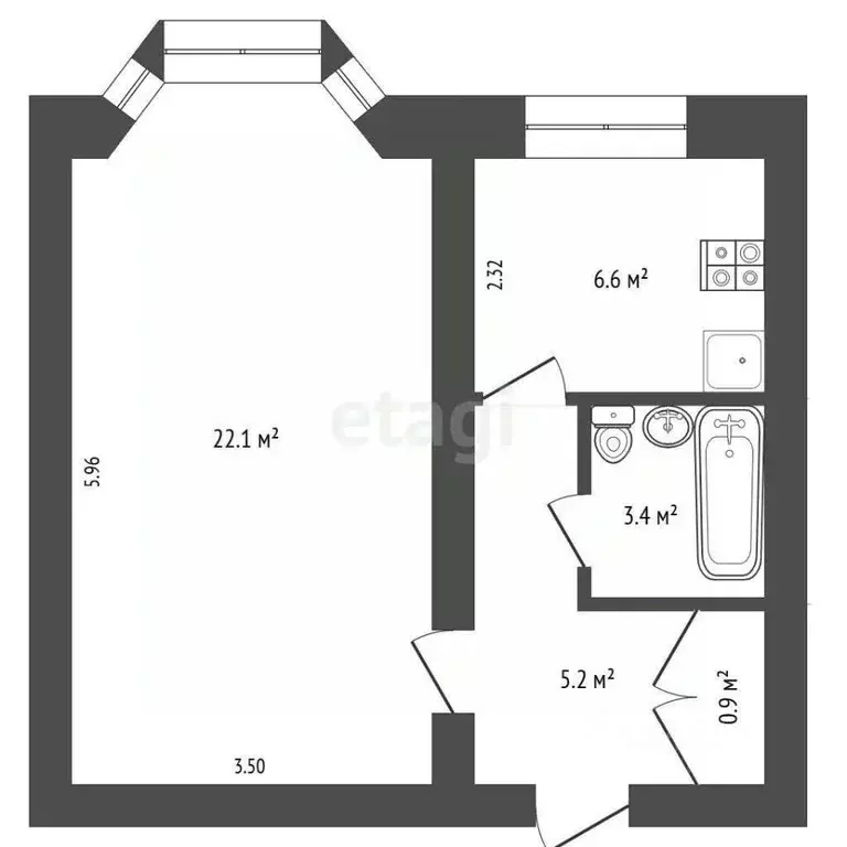 1-к кв. Ямало-Ненецкий АО, Новый Уренгой Юбилейная ул., 1Д (38.2 м) - Фото 0