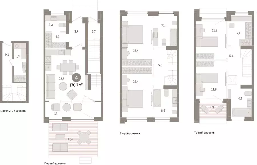 4-комнатная квартира: Тюмень, улица Муравленко, 9/2 (170.69 м) - Фото 1
