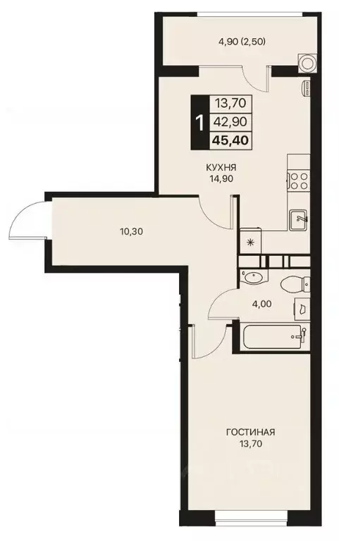 1-к кв. Ростовская область, Ростов-на-Дону Эстет жилой комплекс (45.4 ... - Фото 1