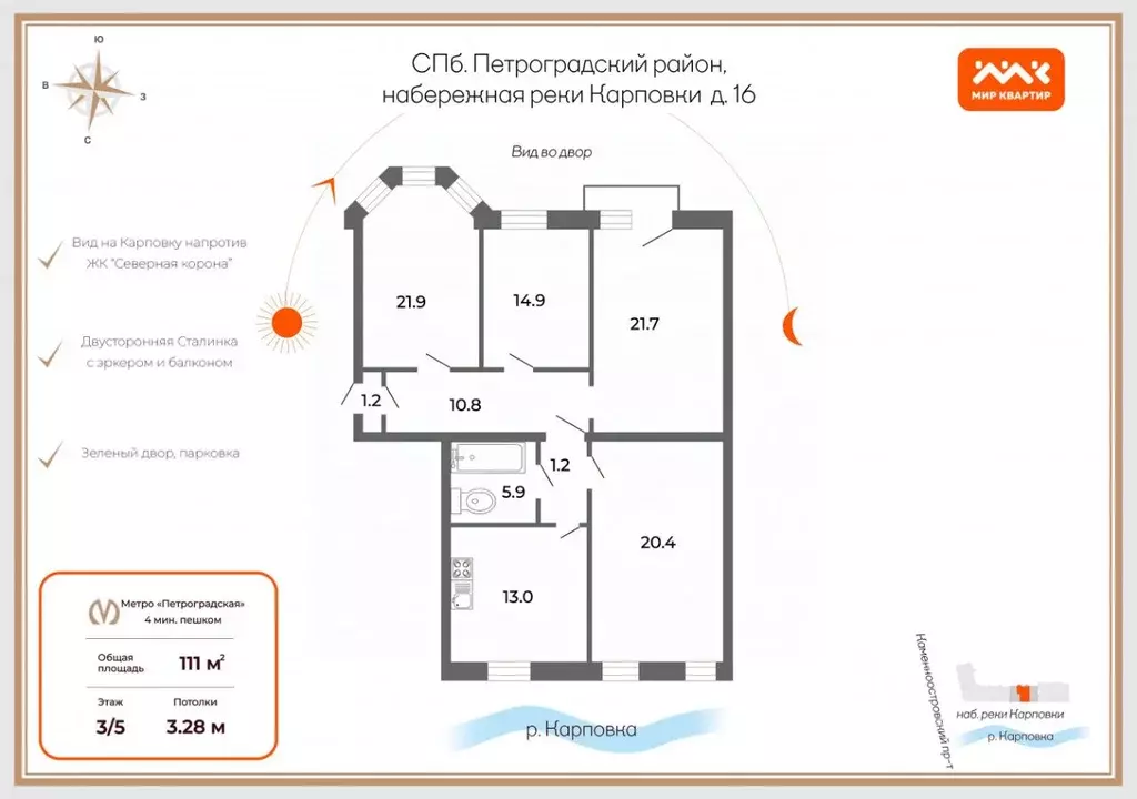 4-к кв. Санкт-Петербург наб. Реки Карповки, 16 (111.0 м) - Фото 2