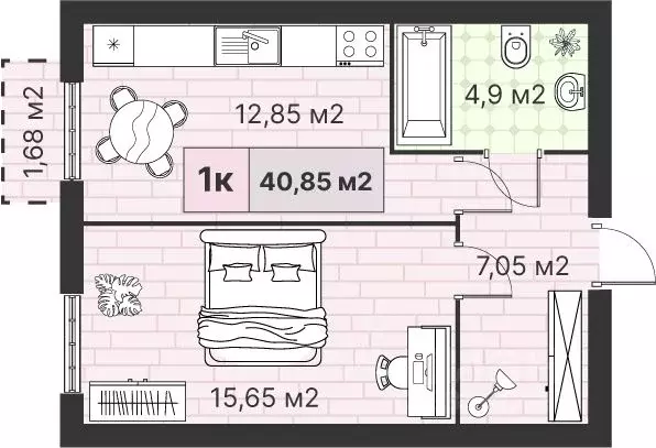 1-к кв. Калининградская область, Гурьевский муниципальный округ, пос. ... - Фото 1