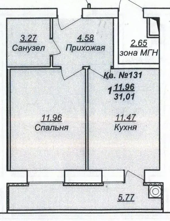 1-к. квартира, 31 м, 5/10 эт. - Фото 1