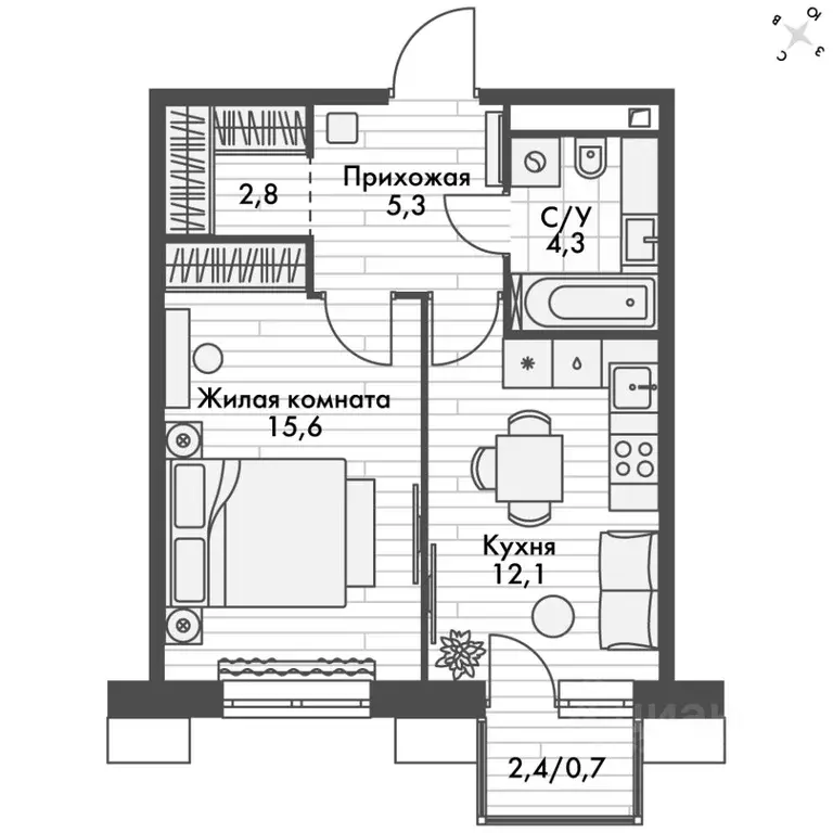1-к кв. Приморский край, Владивосток Снеговая Падь мкр, ул. Адмирала ... - Фото 2